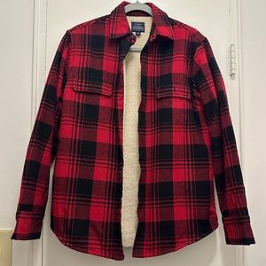 J.Crew Sherpa-Lined Flannel Shirt Jacket - Red Black - Men’s Small